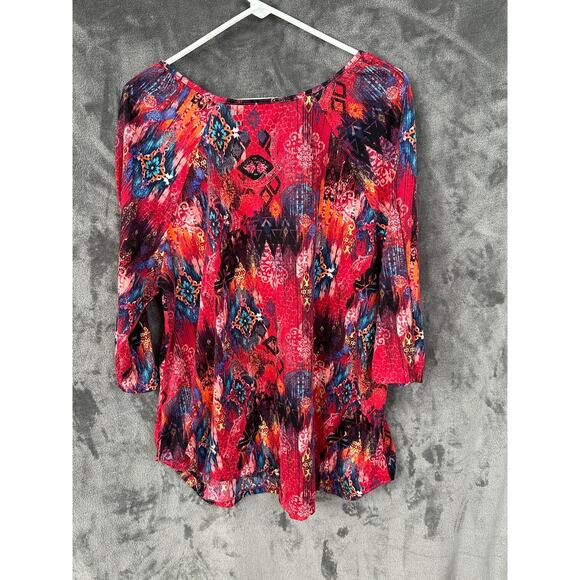 Red print tunic top long sleeve knit women’s sz 20 - Picture 4 of 4